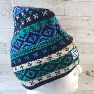 VTG Murray Merkley Beanie Toque Wool Knit Ski Hat Nordic Made in Canada Blue